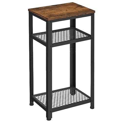 VASAGLE Table d'appoint, Table de Chevet, Bout de canapé, Table pour téléphone, avec 2 étagères en Treillis, pour Bureau, Couloir, Salon, Cadre en Acier, Marron...