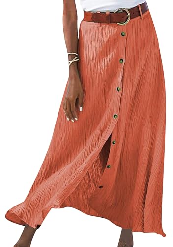 DIACACY Women's Summer Office Single Breasted Skirts Solid Color Midi High Waist Skirt