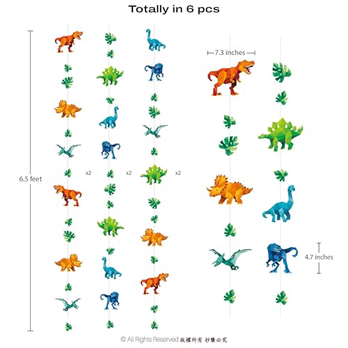 Image of Cheerland Dinosaur Garland Dino Birthday Decorations Jurassic Party Decorations Hanging T-Rex Dino Party Streamers Geometric Dino Party Jurassic Theme Backdrop Pack of 6