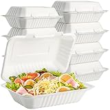Elsjoy 90 Stück Zuckerrohr Take Away Box, Burger-Box mit Klapp-Deckel, Einzelfach kompostierbar, Aufklappbar Lunchbox zum Mitnehmen für Restaurant, Party,mikrowellengeeignet (23 x 15 cm)