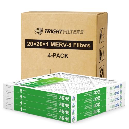 Image of TRIGHTFILTERS 20x20x1 Air Filter 4 Pack, MERV 8 Pleated Dust Defense Air Filters Replacement Air Conditioner HVAC AC Furnace Filter, Durable and Lightweight