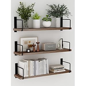 Floating Shelves - 24 Inch Wall Mounted Set of 3 Rustic Wood Shelves for Wall Decor and Living Room Storage (Brown) Floating Shelves 24 Inch Wall Mounted Set of 3 Rustic Wood Shelves for Wall Decor and Living Room Storage Brown