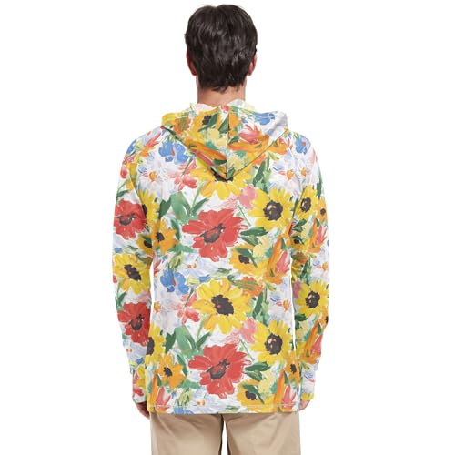 Flowers Sunflower Amaryllis White Men's Sun Protection Hoodies Long Sleeve Beach Hoodies Swim Shirt UPF 50+ S3