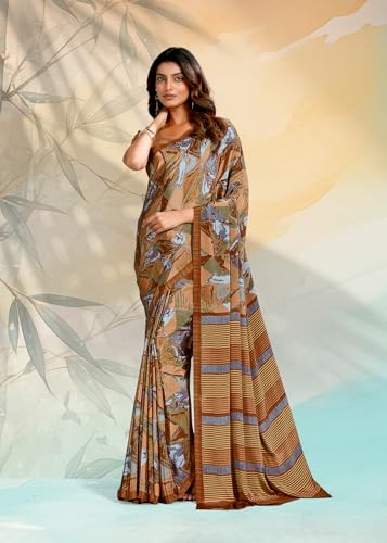 Image of Jaanvi fashion Women's Crepe Silk Saree with Unstitched Blouse Piece | Soft Lightweight Traditional Ethnic Wear Saree for Party, Wedding, Festival