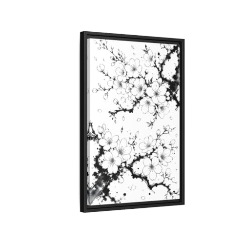 Toile cerisier japonais noir et blanc 40x60 pour habiller le mur au-dessus d'une console