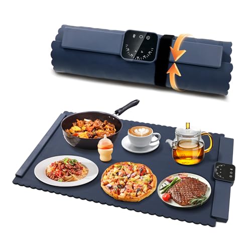 Full Surface Rapid Food Heating Mat - Adjustable Electric Warming Tray with 5 Temperature Settings & 4 Hours Timer, Silicone Food Warmer for Parties, Buffets, Home, Travel