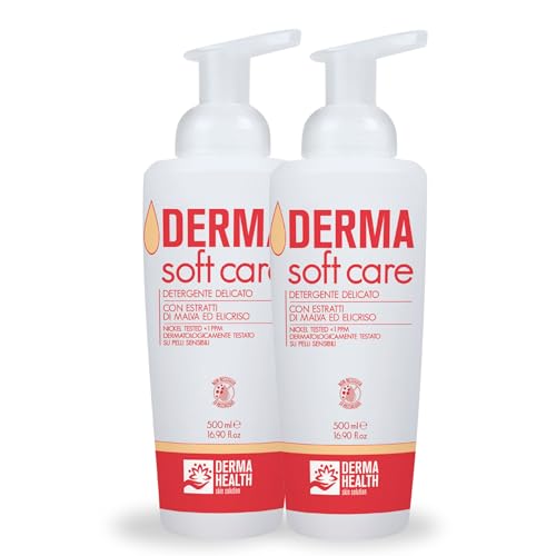 Derma Health - Derma SOFT CARE Schiuma Detergente Per Il Corpo Con Estratti Di Malva E Elicriso. Sapone Viso Senza Risciacquo Ideale Anche Per Pelle Sensibile - 500ml Foamer - x2
