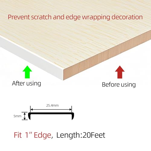 Image of U-Shape Plywood Edge Banding - 1 inch Edge Protector, Self-Adhesive Trim for Veneer, Furniture, Countertop, Table, Sheet Metal - White, 20Ft