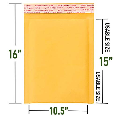 SALES4LESS - Kraft Bubble Mailers, Self-Seal, Waterproof & Cushioned Padded Envelopes for Shipping 10.5 x 16 in (10 Pack, Gold) - Image 3