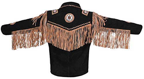 Mens Cowboy Western Suede Leather Jacket with Bones Beads Fringes- Bikers Style Mens Classic Fashion.3