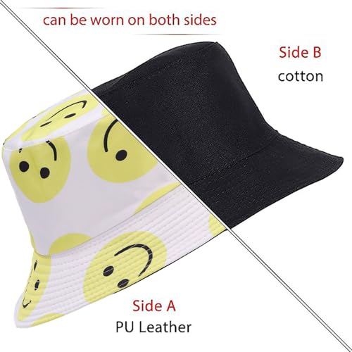 Ihauiue PM-XLYH-WT Smiley Face Print Bucket Hat Cute Happy Fishing Cap Reversible Packable Beach Sun Hats thumb #3
