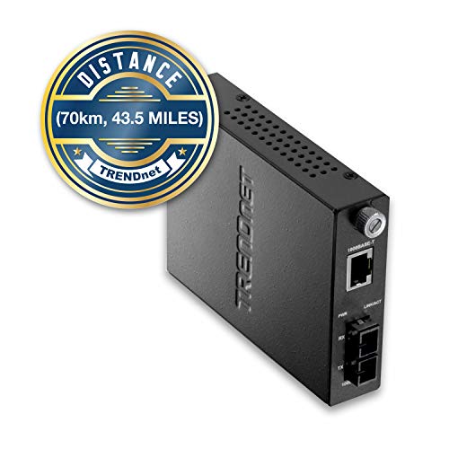 Image of TRENDnet Intelligent Fiber Media Converter 1000Base-T to 1000Base-FX Single Mode SC Fiber Converter (70 Km / 43.5 miles)Fiber Port, RJ-45, Fiber to Ethernet Converter,Lifetime Protection, TFC-1000S70