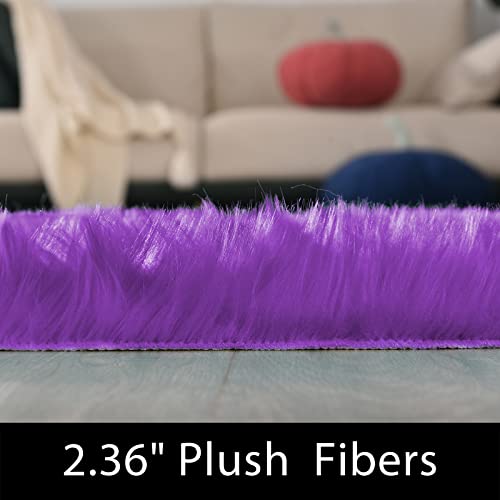 Latepis Purple Sheepskin Large 5x7 Area Rugs for Living Room Throw Rugs for Bedroom Washable Faux Fur Rug Fluffy Fuzzy Boho Rug Home Decor Rectangle