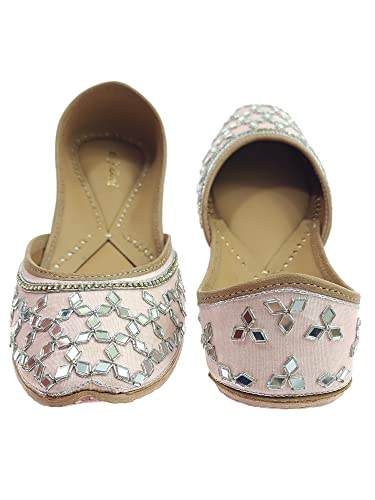Image of Fulkari Women's Mirror Genuine Soft Leather Juttis | Bite and Pinch Free Jutis | Ladies Punjabi Jutti | Wedding Flat Stylish Mojari | Phulkari Ethnic Flats For Girls |