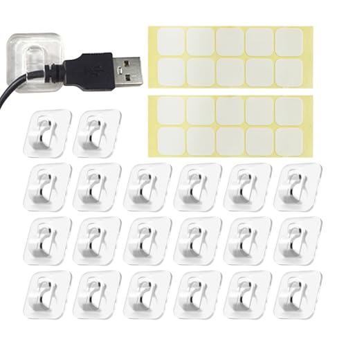 Mini clips de luz – 20 ganchos adhesivos para cables de datos, organizador de cables | Soportes de alambre transparentes | para propietarios de viviendas, inquilinos, planificadores de eventos, bodas
