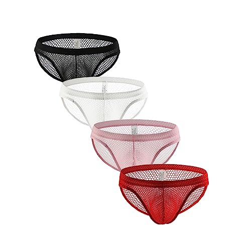 Men's Breathable Mesh Triangle Briefs Underwear Bulge Pouch Low Rise Bikini Briefs Underwear