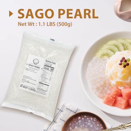 image for Soeos Sago Tapioca Pearls, 1.1 lbs (500g), Small Tapioca Pearls for As