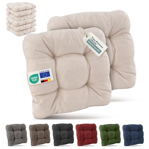 Beautissu Premium Set de 8 Galette Chaise Jardin Extérieur 40x40 cm Nature – 8 cm Épaisseur Coussin Siège Robuste & Résistant aux UV Coussin Fauteuil...