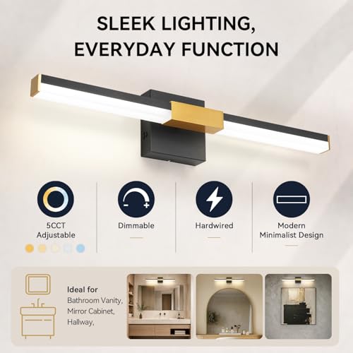 Image of SOLFART Bathroom Light Fixtures 5CCT: Black and Gold 24-Inch LED Bar Dimmable Detachable 4-Way Light Direction Vanity Lights for Bathroom ETL IP44
