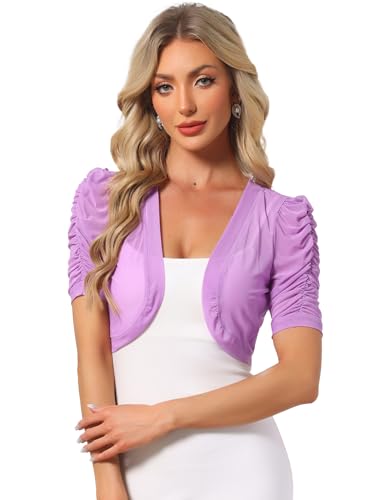 Image of Allegra K Casual Short Sleeve Mesh Sheer Shrug for Women Open Front Cropped Cardigan Bolero