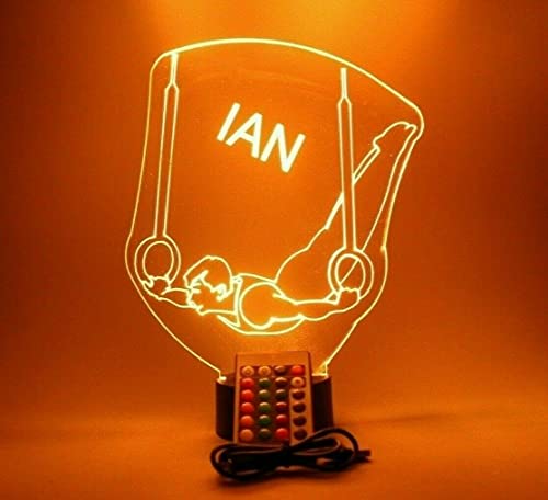 Mirror Mania Gymnast Night Light Up Lamp Led Personalized Name Free Engraved Male Boy Gymnastics Table Lamp, Our Newest Feature - It's Wow, Comes With Remote, 16 Color Options, Dimmer, Great Gift #TOP4