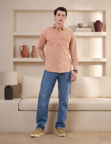 Image of Symbol Premium Men Long Sleeve Casual Washed Cotton Twill Shirt (Regular Fit)