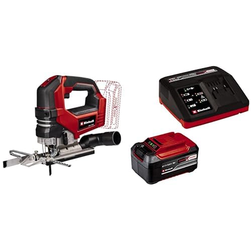 Einhell Sierra de calar con batería TP-JS 18/135 Li BL Professional Power X-Change (18V, 135mm profundidad de corte en madera, 26mm altura de elevación, incl. hoja de sierra)+ Starter Kit 5,2Ah