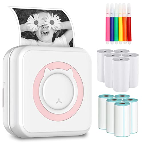 Lieberwell Mini Imprimante Portable, Mini Imprimante Bluetooth Rechargeable par USB avec 10 Rouleaux de Papier Thermique, Convient pour l impression de Photos, D étiquettes