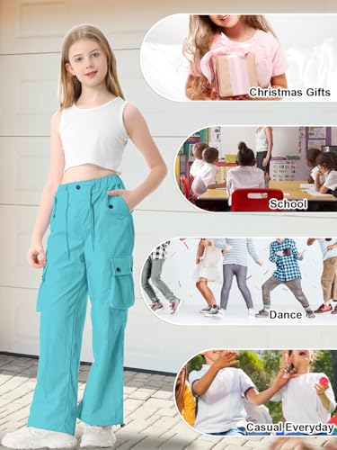 Image of Cromoncent Cargo Pants Girls & Women Parachute Pants Y2K Baggy Rave Clothes Waterproof with Pockets, 6 Years - 3XL