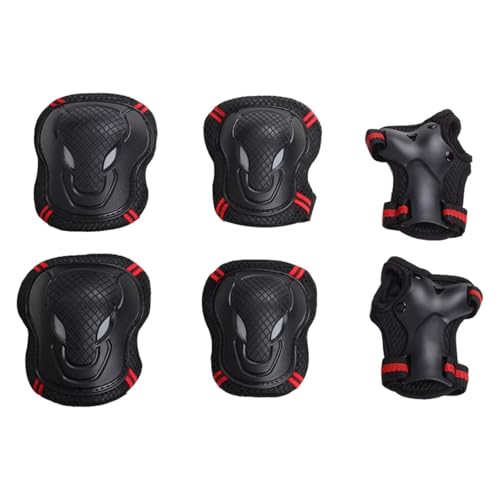MotiveTech Protective Gear Set Hand Elbow Knee Pads Biking Outdoor Sports Comfortable, Skateboarding Adjustable Kids Adults Guards, Black Red
