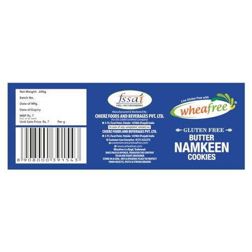 Image of Wheafree Gluten Free Butter Namkeen Cookies (200g Pack) | No Maida | Tasty, Crunchy and Flavoured Cookies | Best Tea Time Snacks |