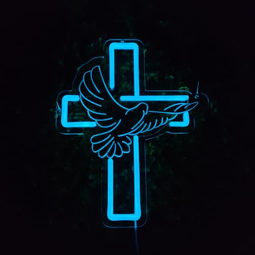 Image of Jesus Cross Neon Signs, Cross Light Up Sign, Dimmable LED Neon Signs for Wall Decor Bedroom Home Room Party Decor, LED Neon Light for Wedding Christmas Easter Celebrations New Year, 30 * 24.62cm