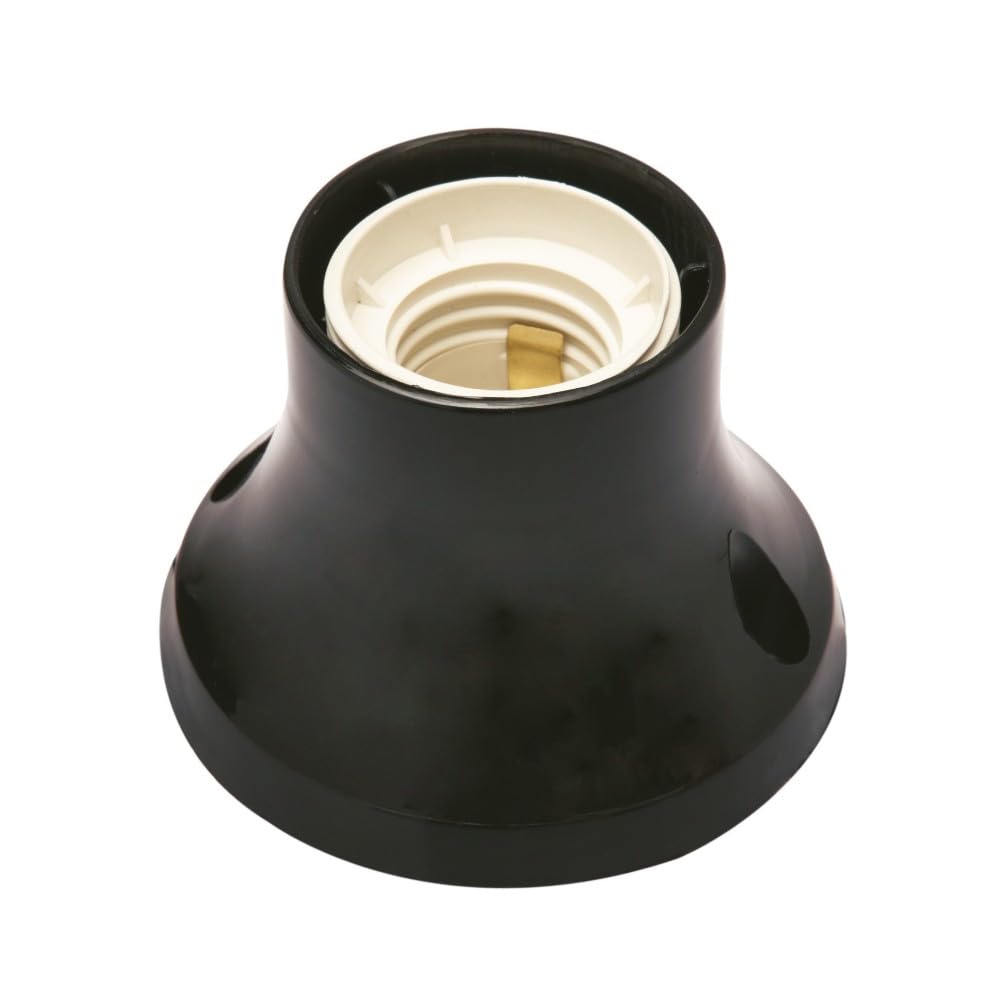 POLY POOL - PP0500.2X Portalampada E27 da Parete - Portalampada a Base Dritta - Porta Lampada E27 con Morsetti a Molla e Contatti in Ottone - Portalampada in Plastica Made in Italy - Portalampade Nero