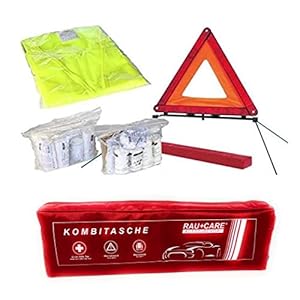 Phil Trade Auto-verbandtas, combitas, inclusief gevarendriehoek en veiligheidsvest, eerste hulp combitas, rood, eerste…