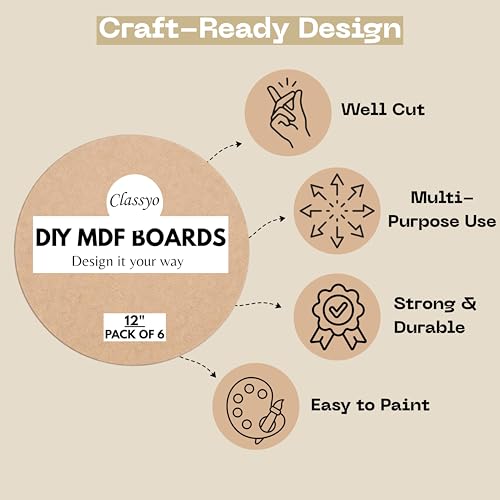 Image of Classyo Round MDF Board Cutouts, MDF Cutouts for Craft, DIY Art Boards for Lippan Art, Mandala Art, Painting, Resin Art and Crafts (2 Inch, Set of 6)