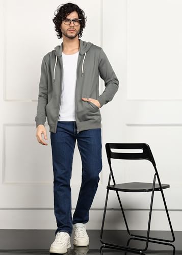 Image of Alan Jones Clothing Men's Solid Zipper Hooded Sweatshirt | Ribbed Hem, Lined Hood, Side Pockets, Durable Zip | Multiple Colors