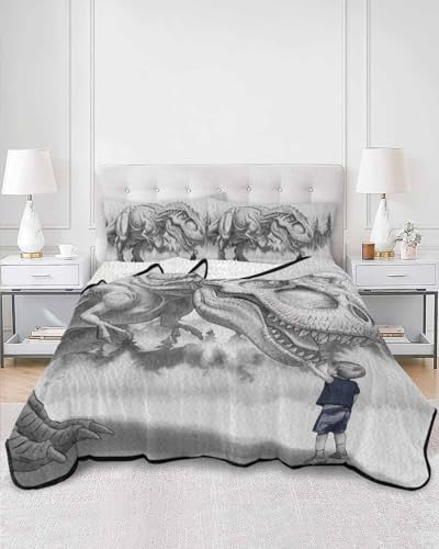 Summer Quilts Twin XL Size, Lightweight Quilted Coverlet Dinosaurs Boy Comforter Set for Bed, All Season Bedspreads Gray Funny Cartoon Forest Animals Soft Quilt Bedding with 2 Pillowcases 68x98 Inch