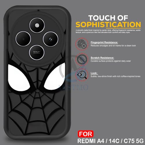 Image of AESTMO Back Case Cover for Redmi A4 / 14C / C75 5G / M7 5G Cover | Spidey Face Mask Design | Silicone Case | Full Body Protection | Camera Protection Back Cover (Black)