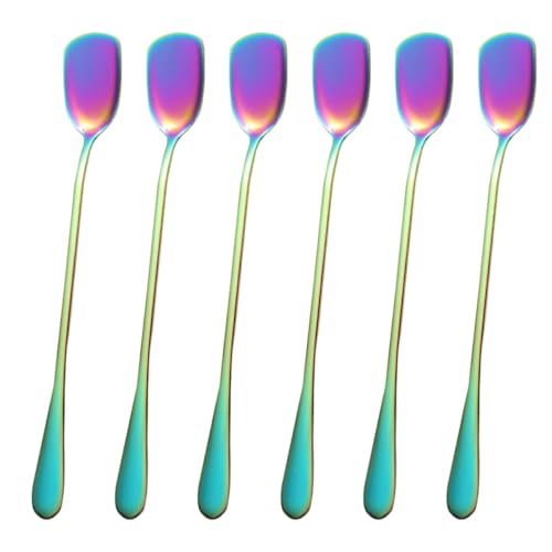 POPETPOP Cuillères à Mélanger en Acier Inoxydable Lot de 6 Colorées Longues pour Bar et Service de Boissons Froides