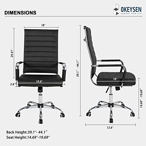 Okeysen Office Desk Chair, Ergonomic Leather Modern Conference Room Chairs, Executive Ribbed Adjustable Swivel Rolling Chair For Home Office. #TOP2