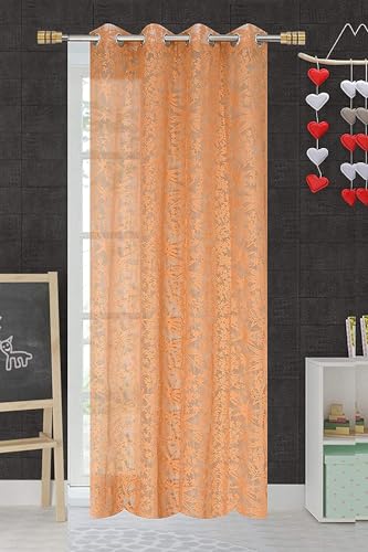Image of Aroma Brand Tissue Transparent Fancy Sheer Polyester Curtains for Door- Pack of 1 (Door - 7 Feet, Coffee - Star)