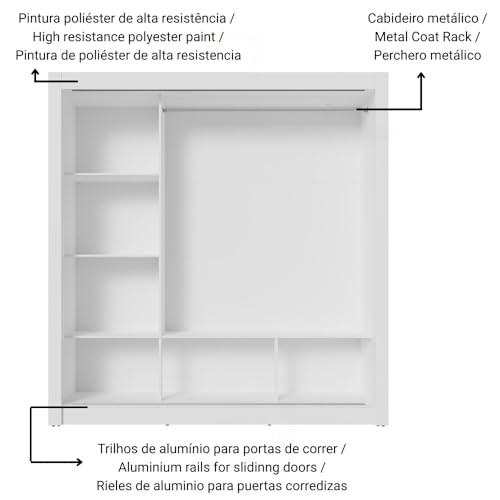 Image of Madesa 3 Sliding Doors Wardrobe Ample Storage Wooden Almirah 170 Cm with Shelves and Hanging Units for Bedroom - White /Brown