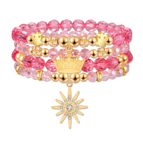 NLCAC Pink Green Witch Princess Friendship Matching Bracelets Pink Northern Star Crown Bracelets for Glinda Fans Witch Merch Jewelry BFF Couples Accessories Gifts