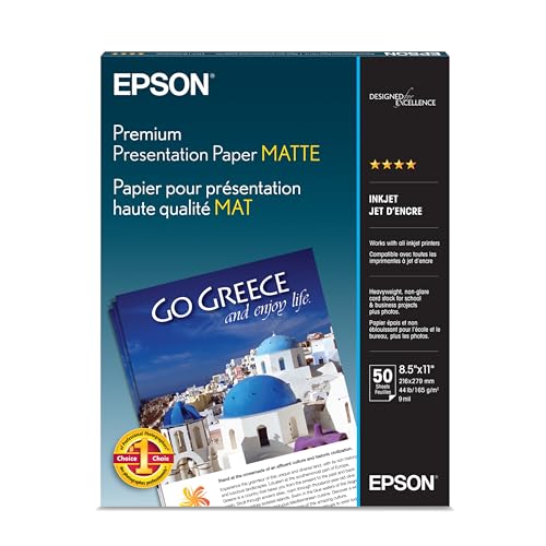 Epson Heavyweight 8.5x11 Matte Paper, 50 Sheets (S041257),
