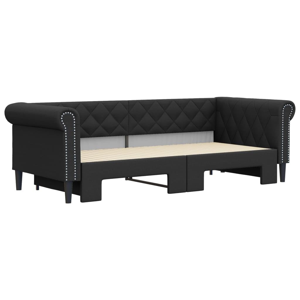 vidaXL Divano letto allungabile con rete a doghe, letto per camera da letto, soggiorno, divano, letto estraibile, nero, 90 x 200 cm