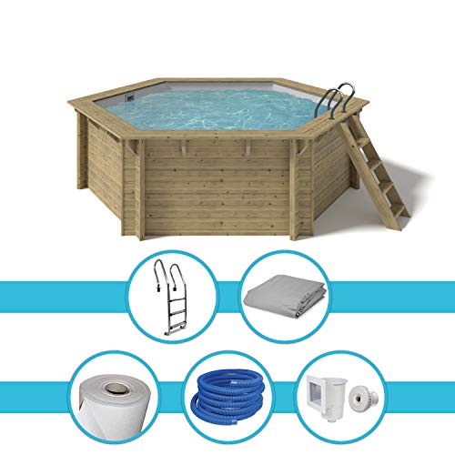 Paradies Pool® Holzpool Lani Einzelbecken inkl. Zubehör, Edelstahlleiter Tiefbecken, Folie grau mit 0,8mm Stärke… – Bild 3
