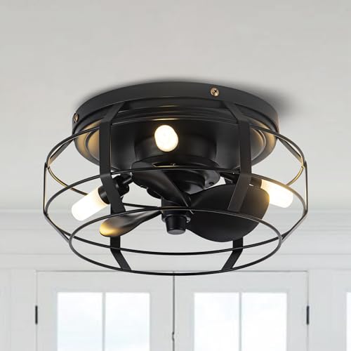 Parrot Uncle Industrial 3-Light Metal Caged Low Profile Ceiling Fan