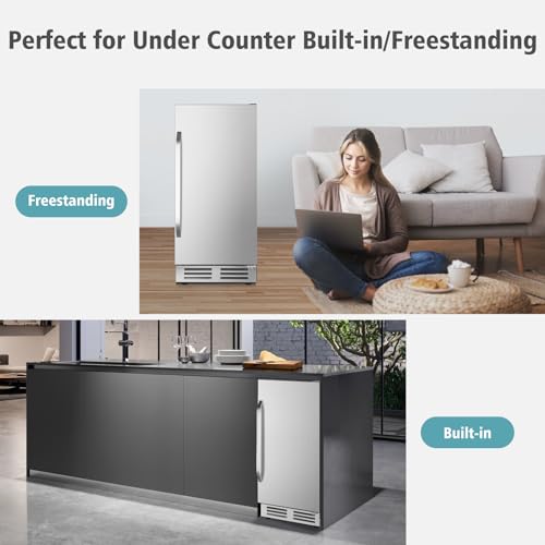 Image of 15 Inch Outdoor Beverage Refrigerator Cooler,Stainless Steel 127 Cans Beverage Fridge with French Door Under Counter Built-in or Freestanding, Perfect for Beer, Cola