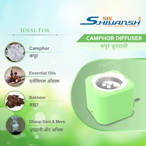 Image of Shivansh Technology Incense Holder Kapoor Dani Electrical Camphor Diffuser Burner | Aroma Diffuser for Home Electric, Essential Oil Diffuser (Living Green)