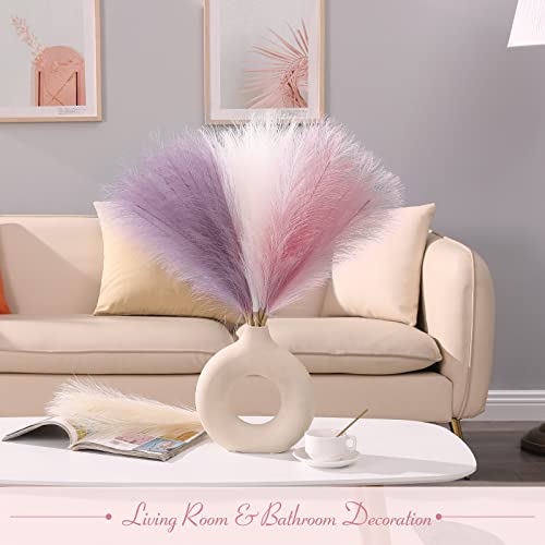 Image of Serwalin Faux Pampas Grass Pink Purple Decor 17 Inch 6pcs, Small Vase Filler Artificial Pampas Grass Arrangements, Boho Bathroom Living Room Wedding Home Pompous Flowers Party Decoration